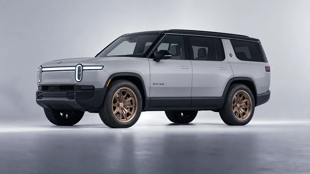 Rivian R1S 2025 on HRE Performance Wheels 427 forged wheels, front three-quarter view