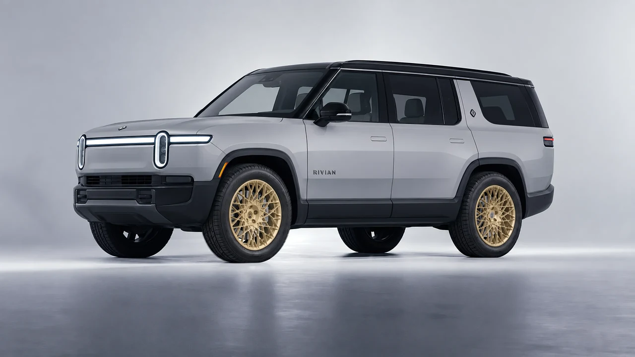 Rivian R1S 2025 on HRE Performance Wheels 501M forged wheels, front three-quarter view