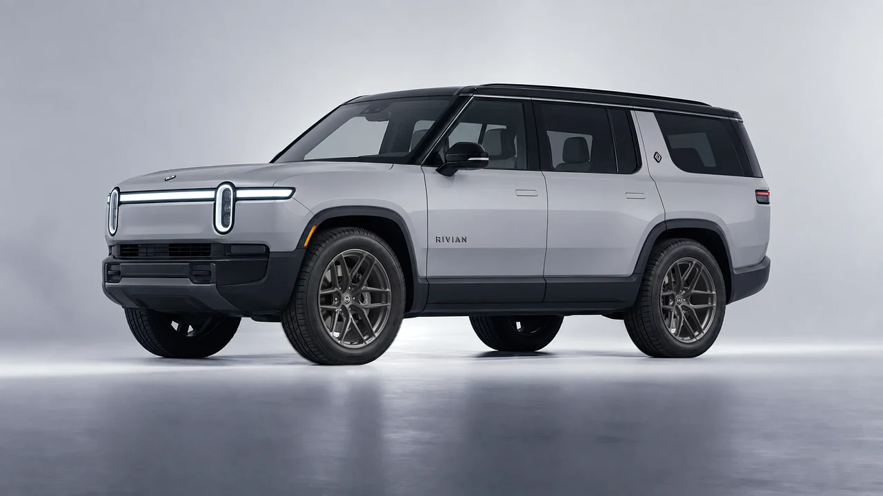 Rivian R1S 2025 on HRE Performance Wheels P161SC forged wheels, front three-quarter view