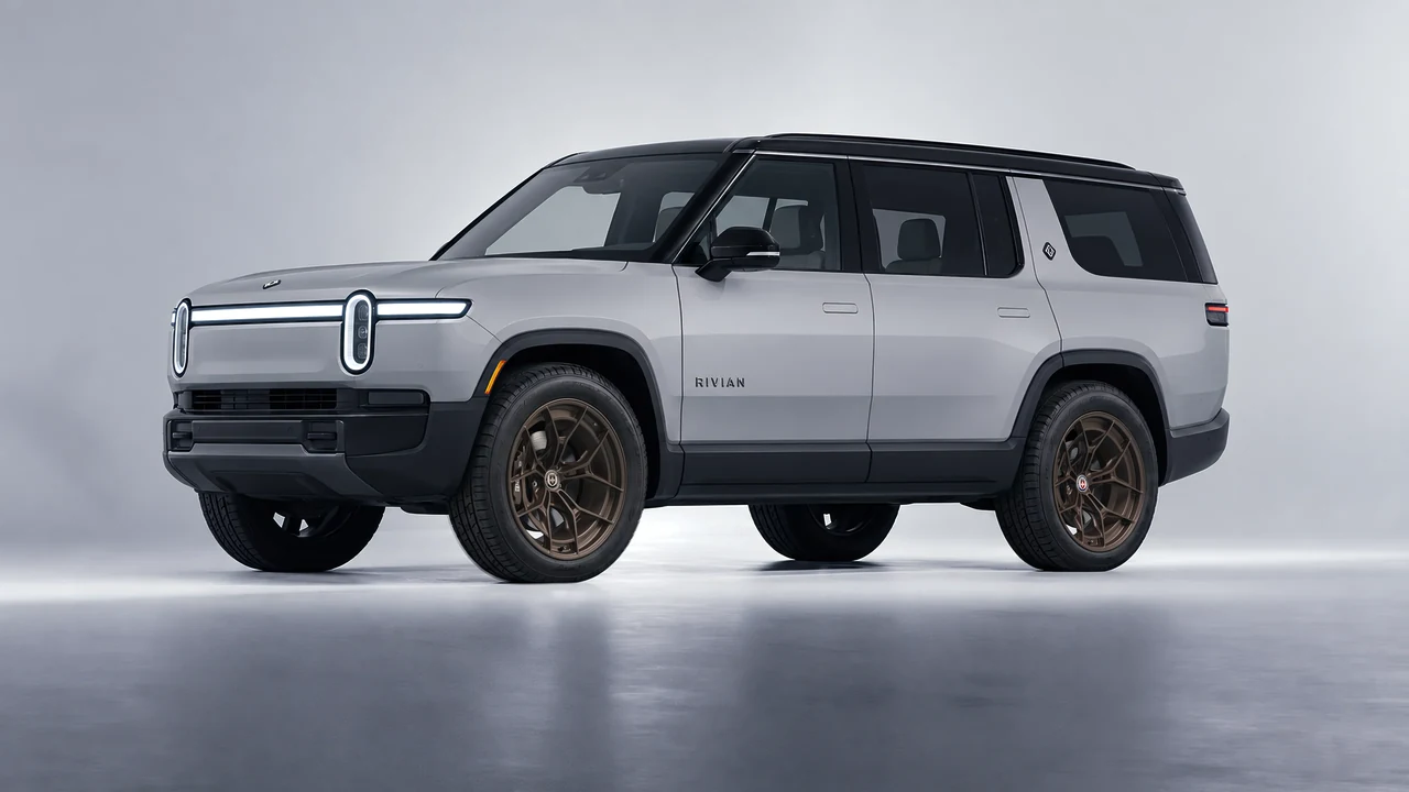 Rivian R1S 2025 on HRE Performance Wheels P301 forged wheels, front three-quarter view