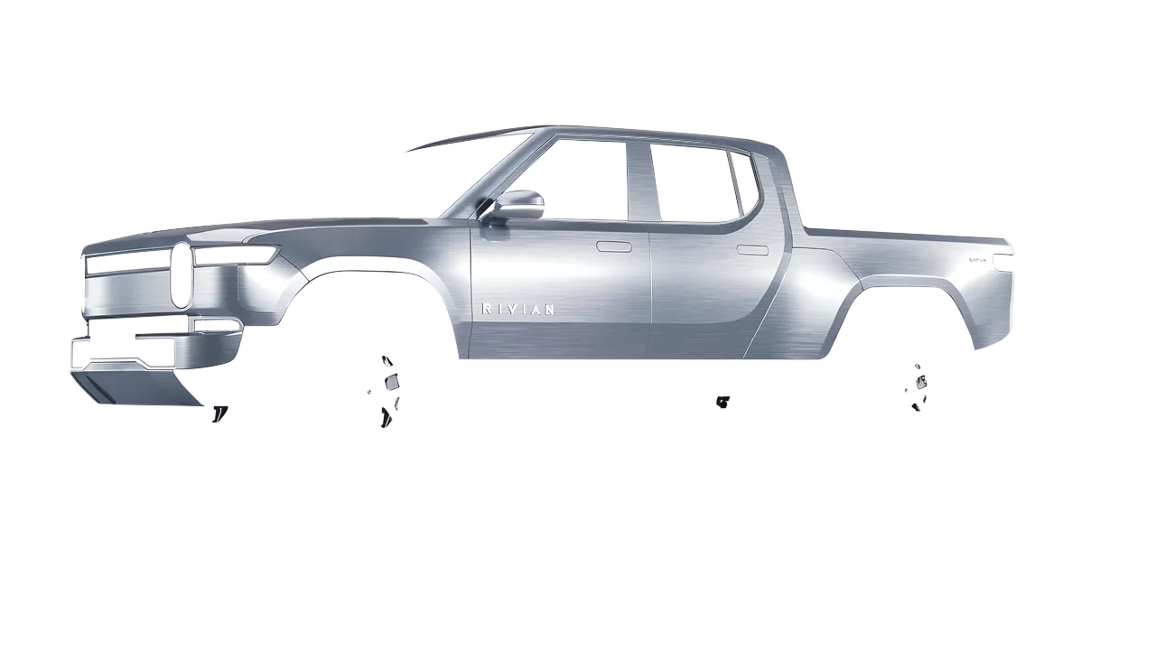 Rivian R1T 2025 wrapped in Brushed Aluminum (Avery Dennison SW900-812-X), front three-quarter view