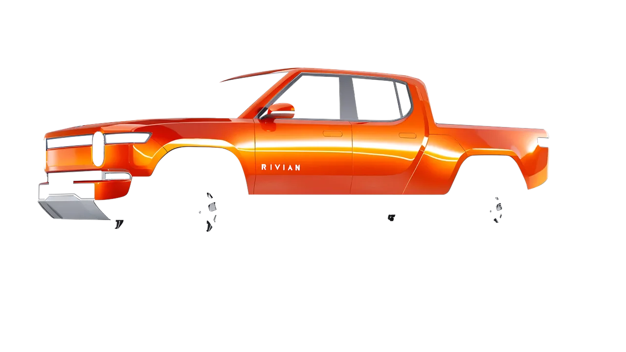 Rivian R1T 2025 wrapped in Fiery Orange (3M G364), front three-quarter view