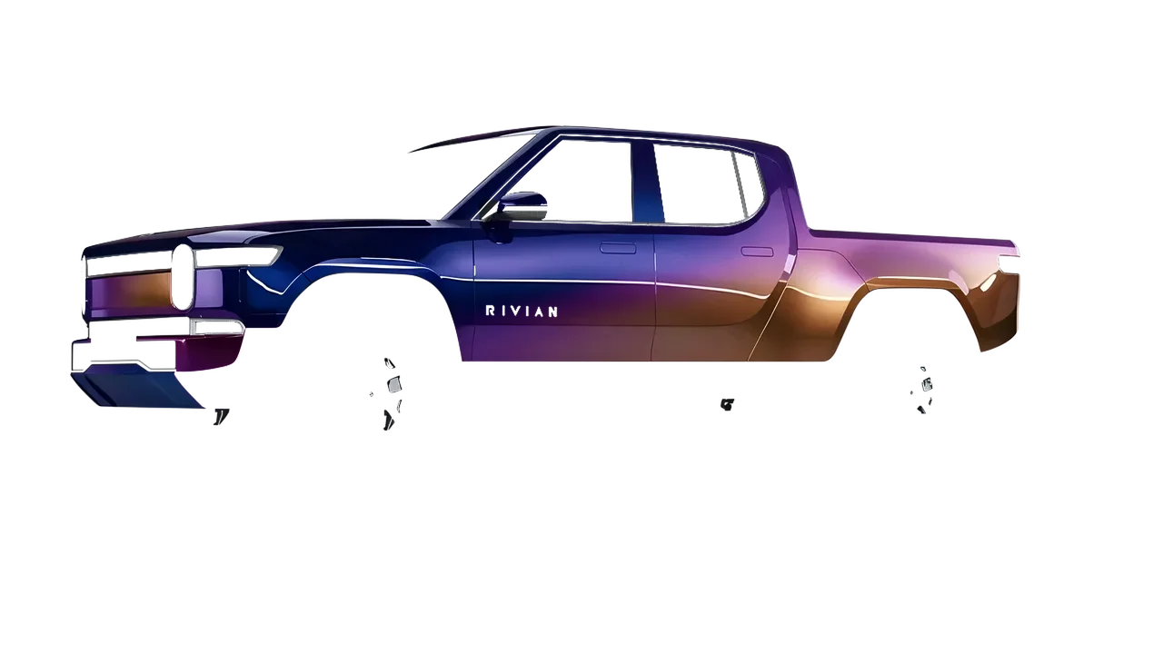 Rivian R1T 2025 wrapped in Gloss Flip Deep Space (3M GP278), front three-quarter view
