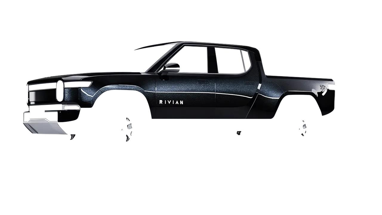 Rivian R1T 2025 wrapped in Mystery Black (Avery Dennison SW900-184-M), front three-quarter view