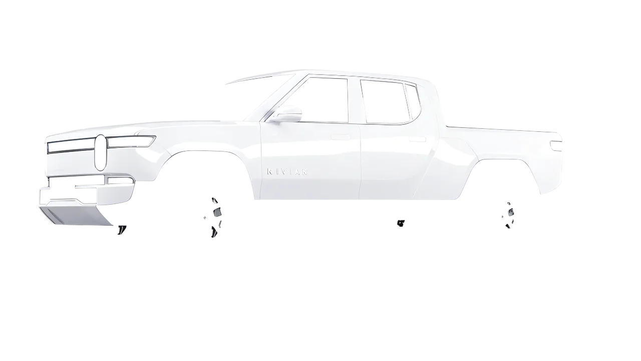 Rivian R1T 2025 wrapped in Gloss White (3M G10), front three-quarter view