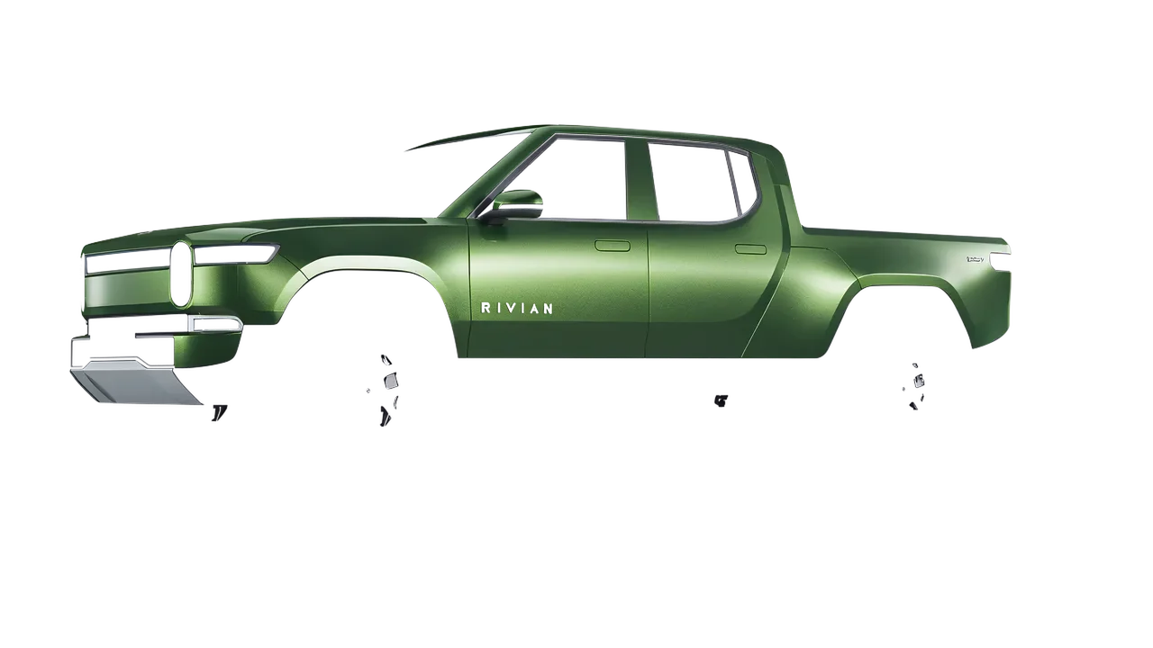 Rivian R1T 2025 wrapped in Apple Green (Avery Dennison SW900-745-M), front three-quarter view