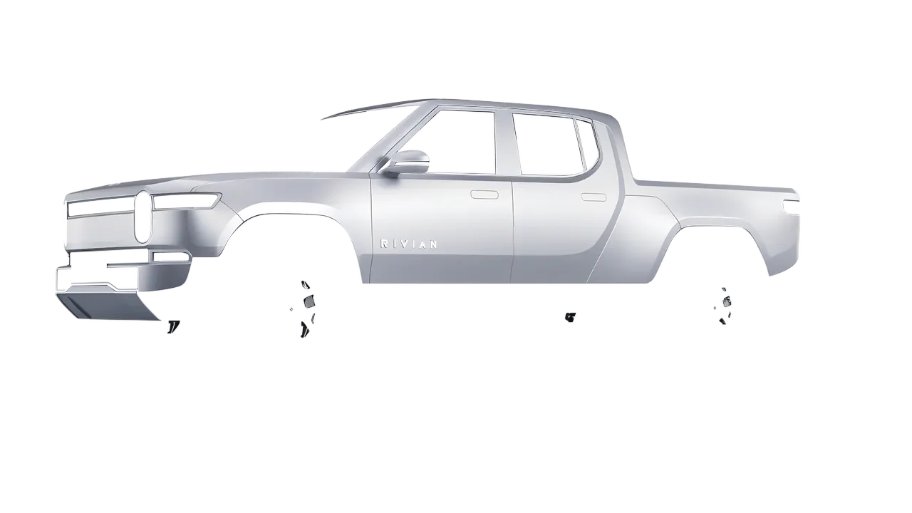 Rivian R1T 2025 wrapped in Matte Silver (3M M21), front three-quarter view