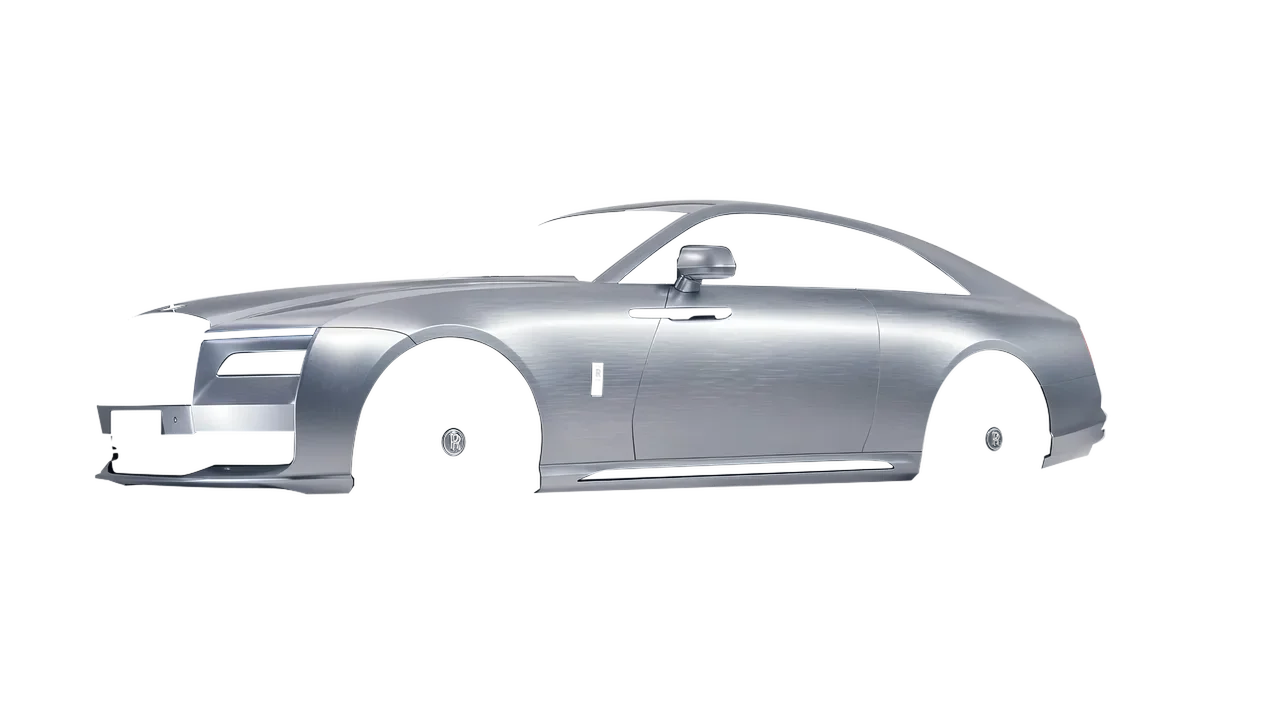 Rolls-Royce Spectre 2024 wrapped in Brushed Aluminum (Avery Dennison SW900-812-X), front three-quarter view