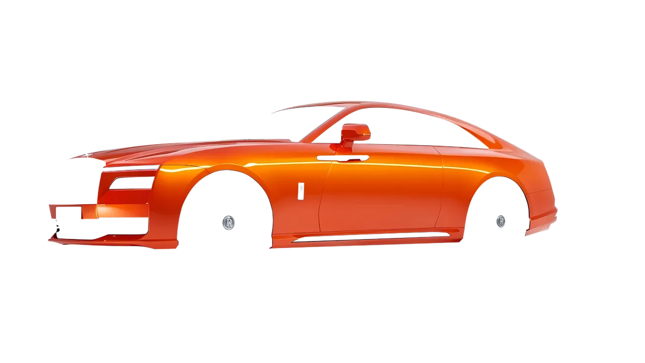 Rolls-Royce Spectre 2024 wrapped in Fiery Orange (3M G364), front three-quarter view