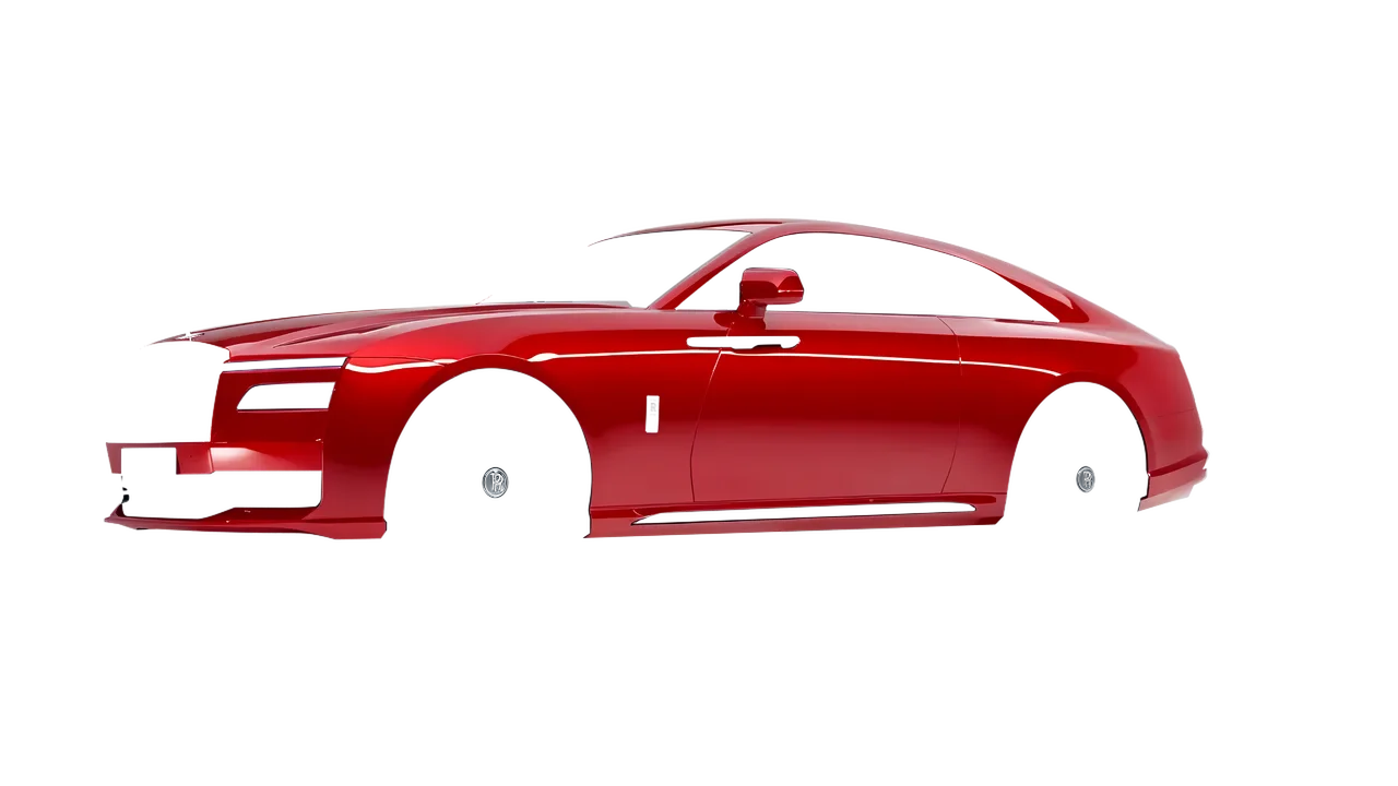 Rolls-Royce Spectre 2024 wrapped in Hot Rod Red (3M G13), front three-quarter view