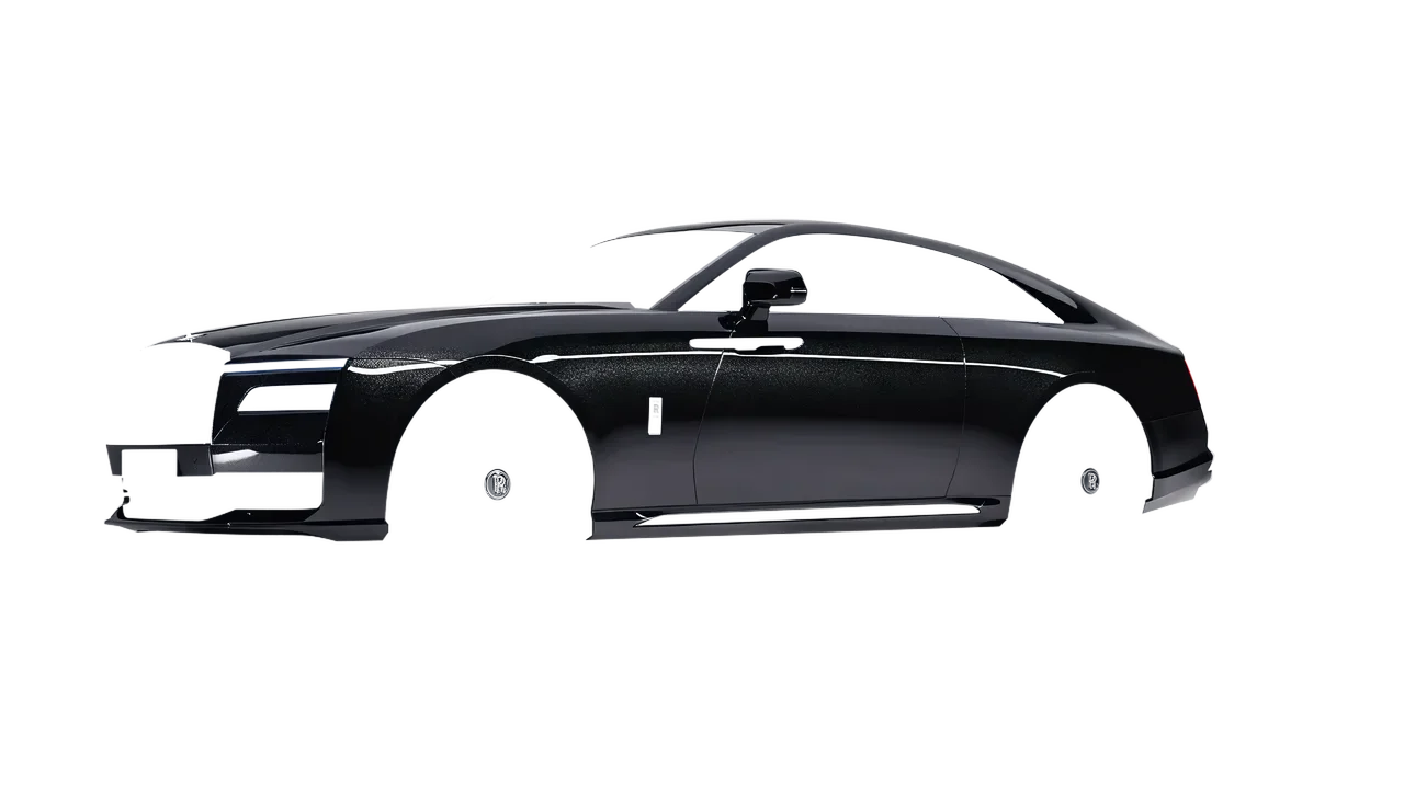 Rolls-Royce Spectre 2024 wrapped in Mystery Black (Avery Dennison SW900-184-M), front three-quarter view