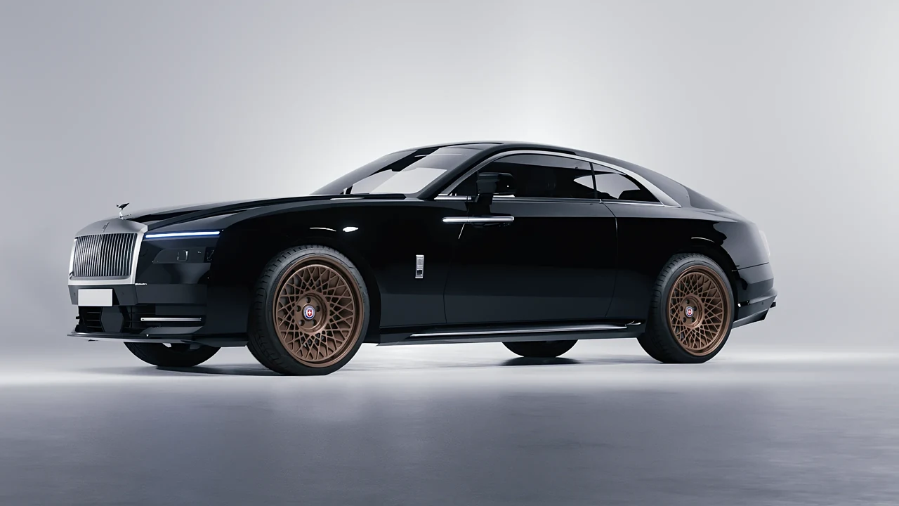 Rolls-Royce Spectre 2024 on HRE Performance Wheels 501-GTM forged wheels, front three-quarter view