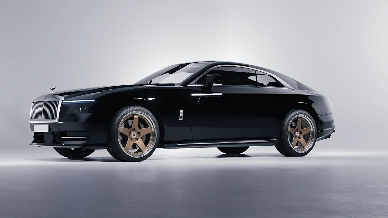 Rolls-Royce Spectre 2024 on HRE Performance Wheels C105 forged wheels, front three-quarter view