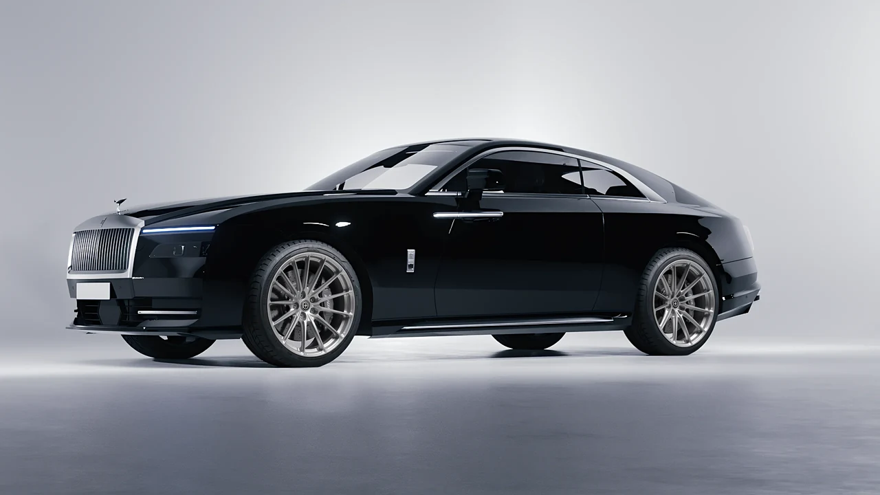 Rolls-Royce Spectre 2024 on HRE Performance Wheels P103SC forged wheels, front three-quarter view