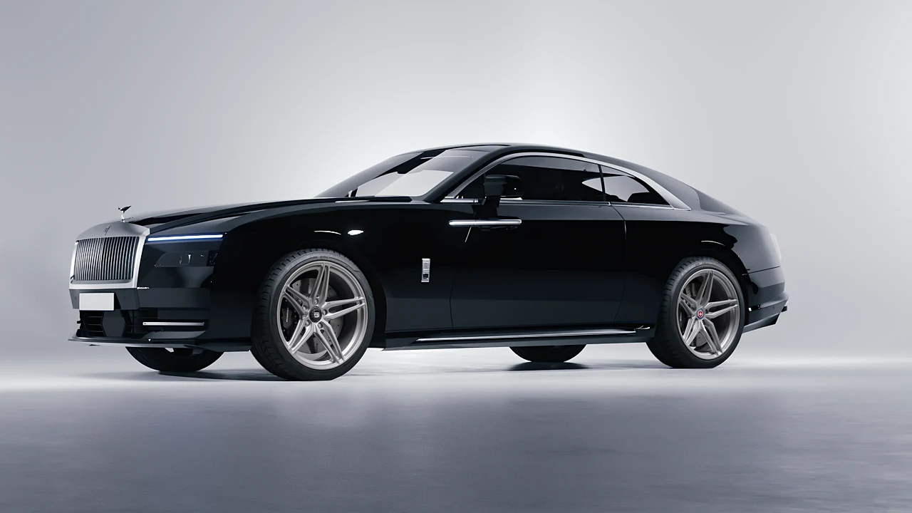 Rolls-Royce Spectre 2024 on HRE Performance Wheels P107SC forged wheels, front three-quarter view