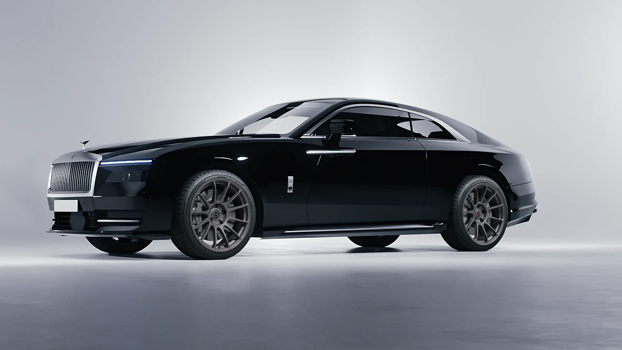 Rolls-Royce Spectre 2024 on HRE Performance Wheels RC103 forged wheels, front three-quarter view