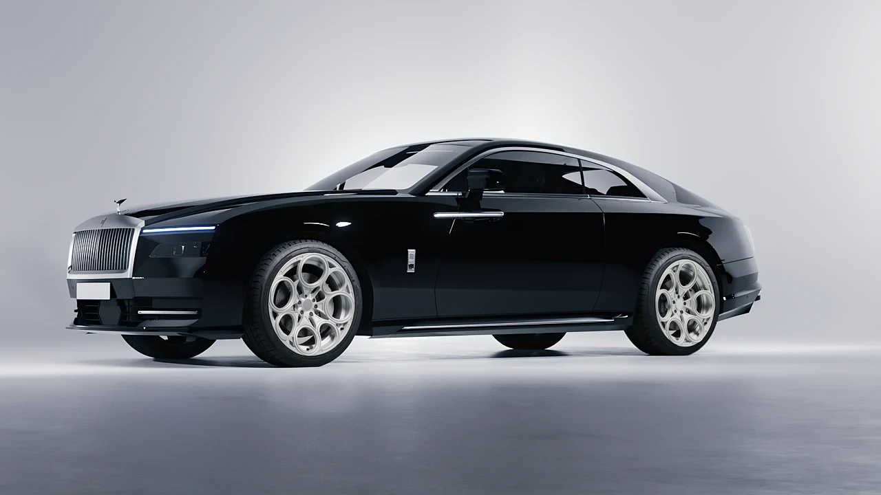 Rolls-Royce Spectre 2024 on RDB LA Revolver forged wheels, front three-quarter view