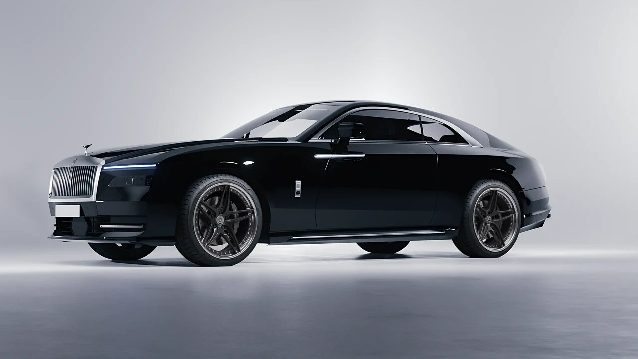 Rolls-Royce Spectre 2024 on HRE Performance Wheels S107 forged wheels, front three-quarter view