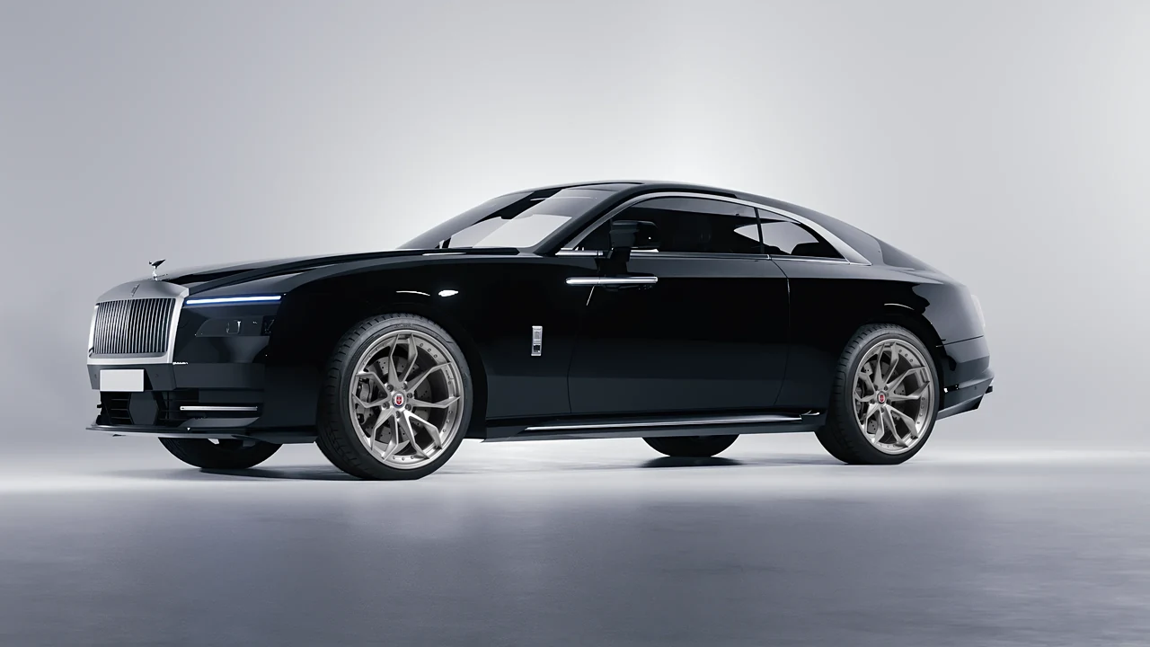 Rolls-Royce Spectre 2024 on HRE Performance Wheels S201 forged wheels, front three-quarter view