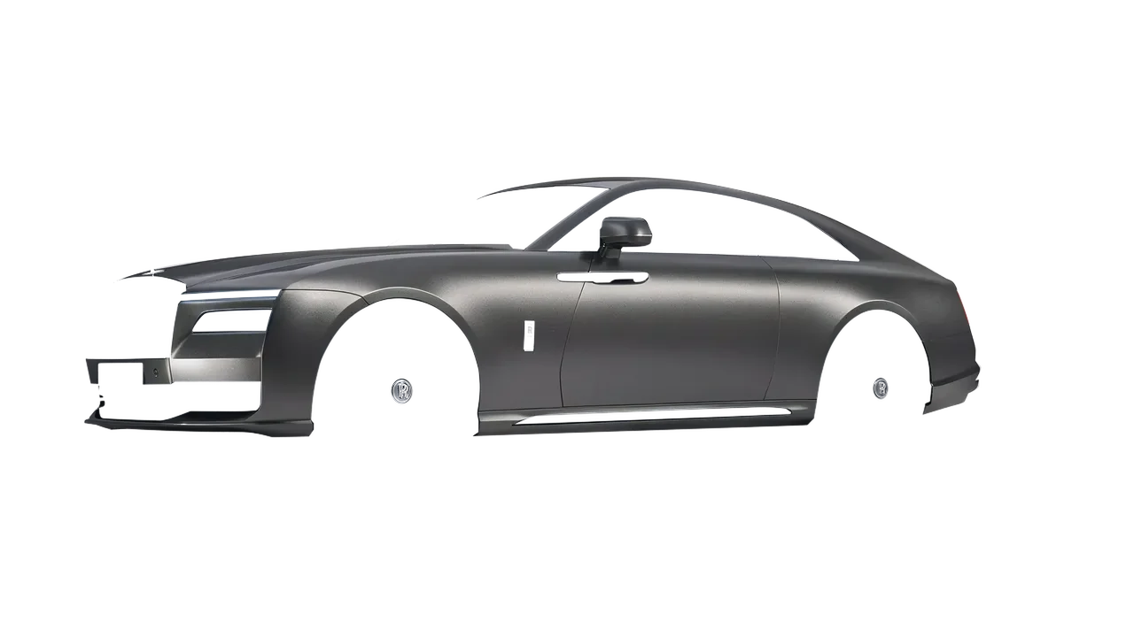 Rolls-Royce Spectre 2024 wrapped in Black Rock Grey (Avery Dennison SW900-823-M), front three-quarter view