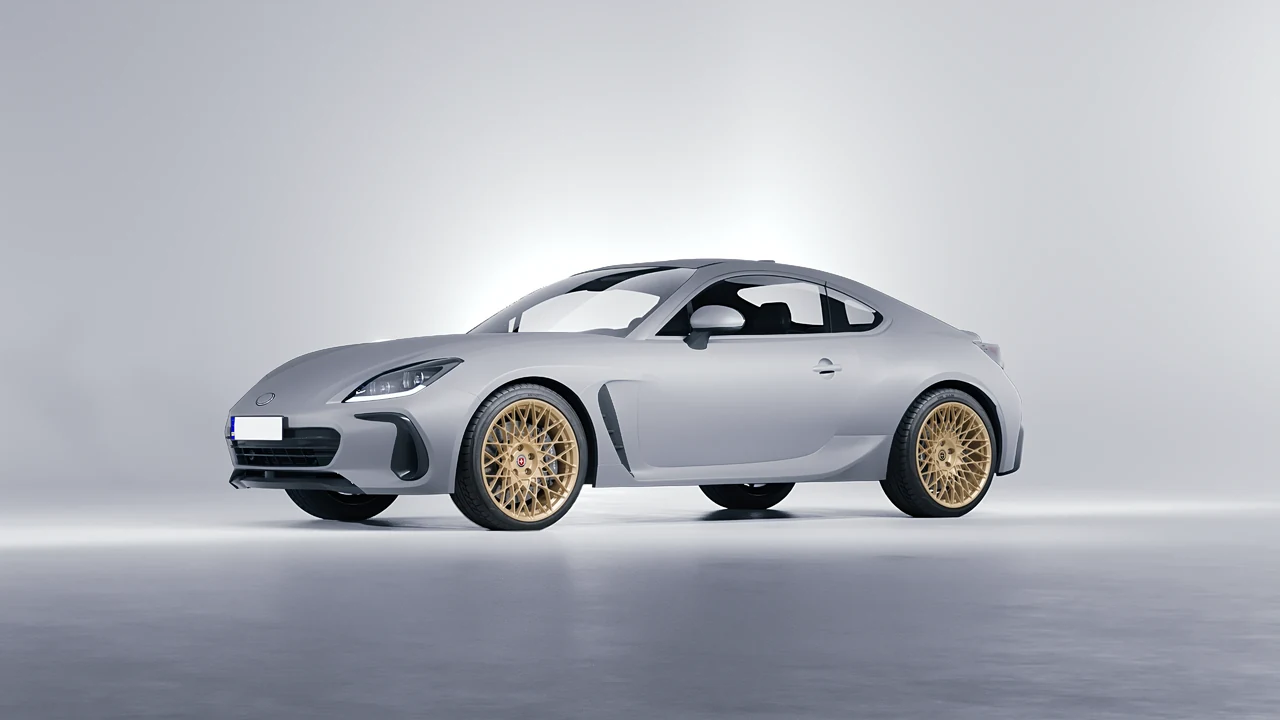 Subaru BRZ 2022 on HRE Performance Wheels 501M forged wheels, front three-quarter view