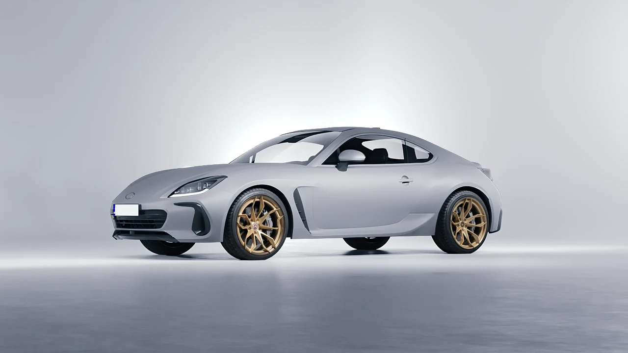 Subaru BRZ 2022 on HRE Performance Wheels S201H forged wheels, front three-quarter view