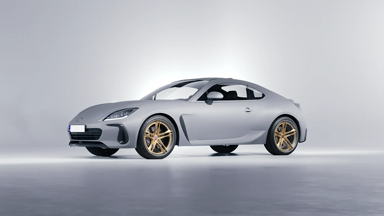 Subaru BRZ 2022 on HRE Performance Wheels S207H forged wheels, front three-quarter view