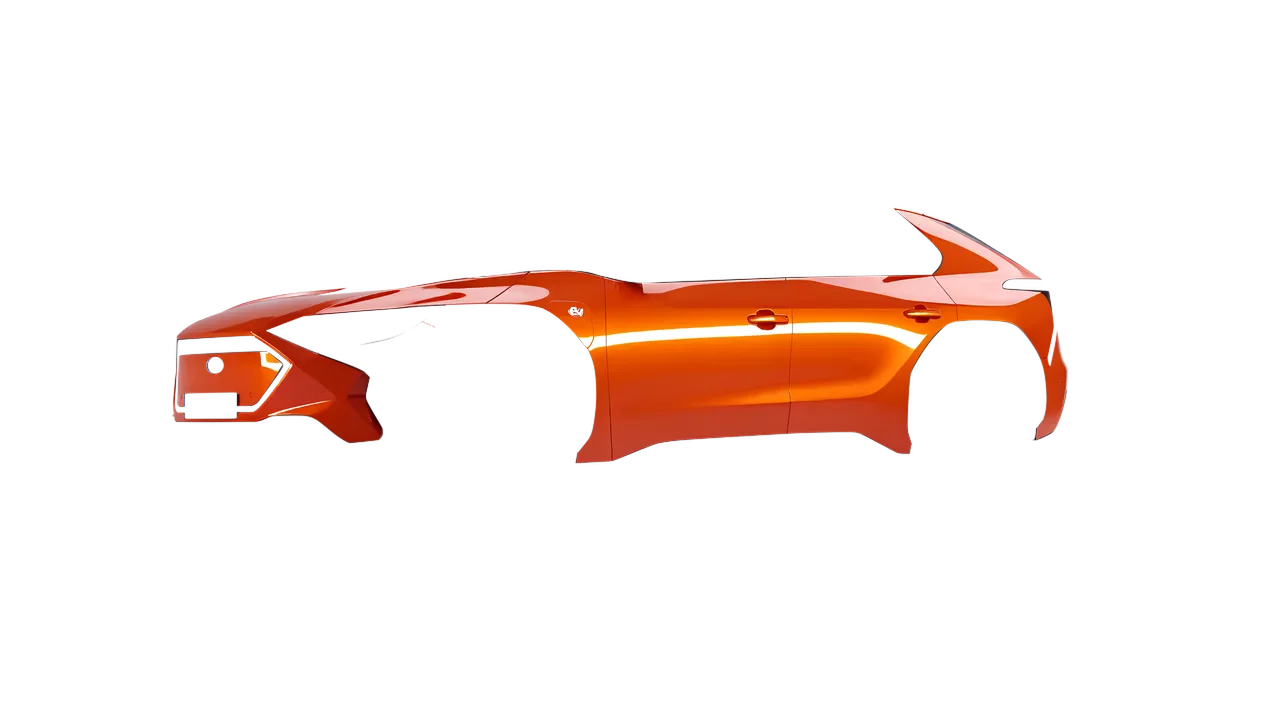 Subaru Solterra 2023 wrapped in Fiery Orange (3M G364), front three-quarter view
