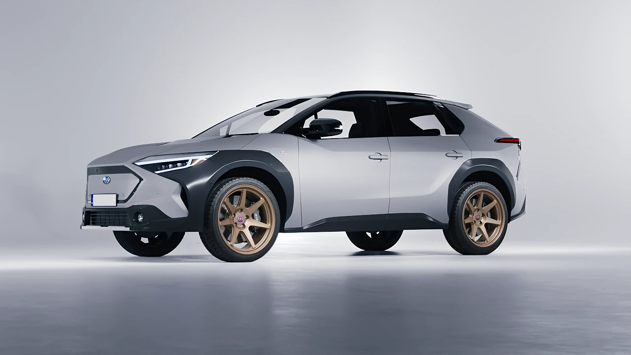 Subaru Solterra 2023 on HRE Performance Wheels 307-GTS forged wheels, front three-quarter view