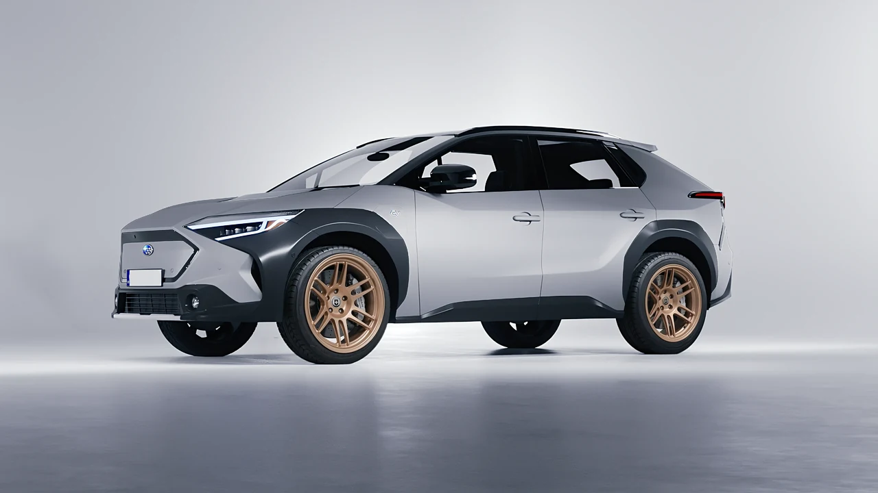 Subaru Solterra 2023 on HRE Performance Wheels 312-GTS forged wheels, front three-quarter view