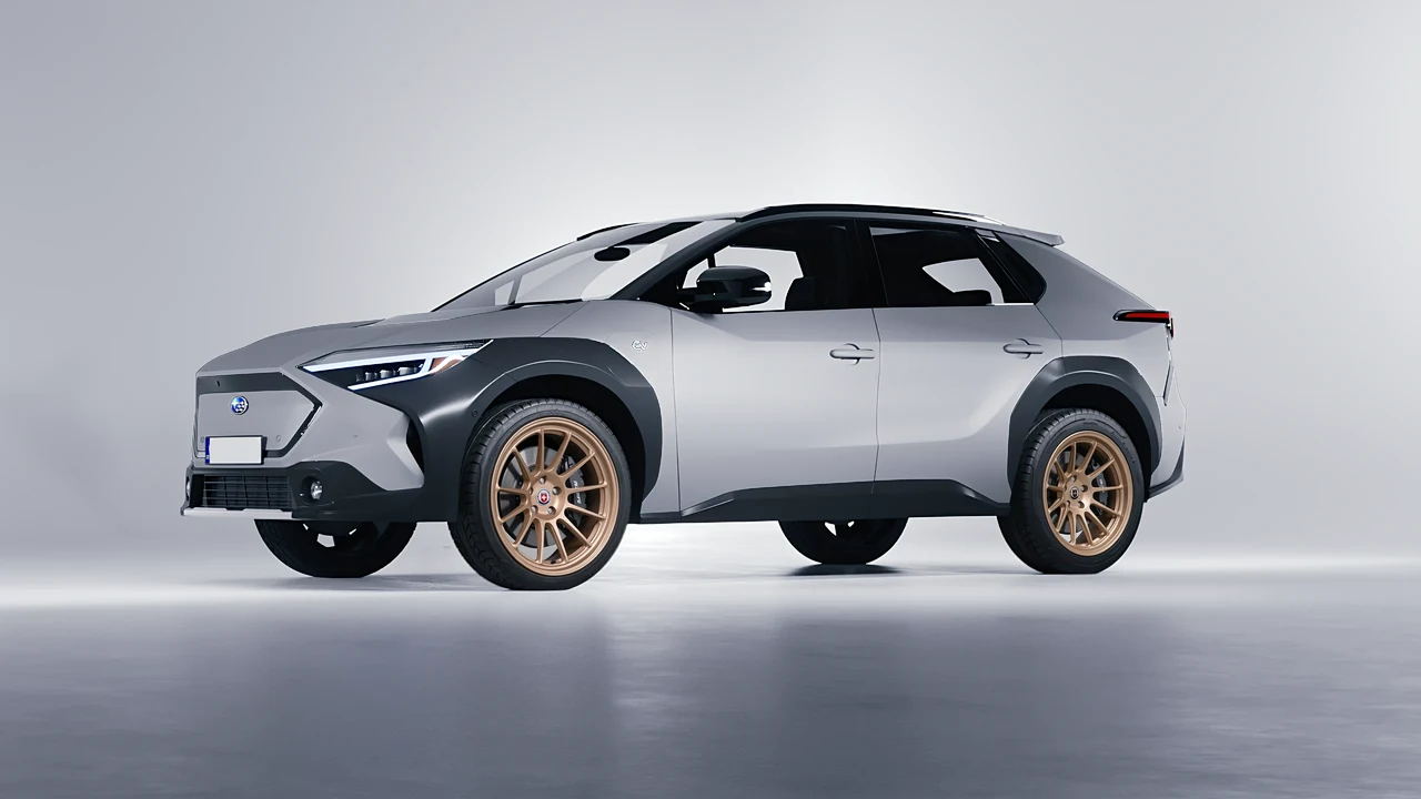 Subaru Solterra 2023 on HRE Performance Wheels 313-GTS forged wheels, front three-quarter view