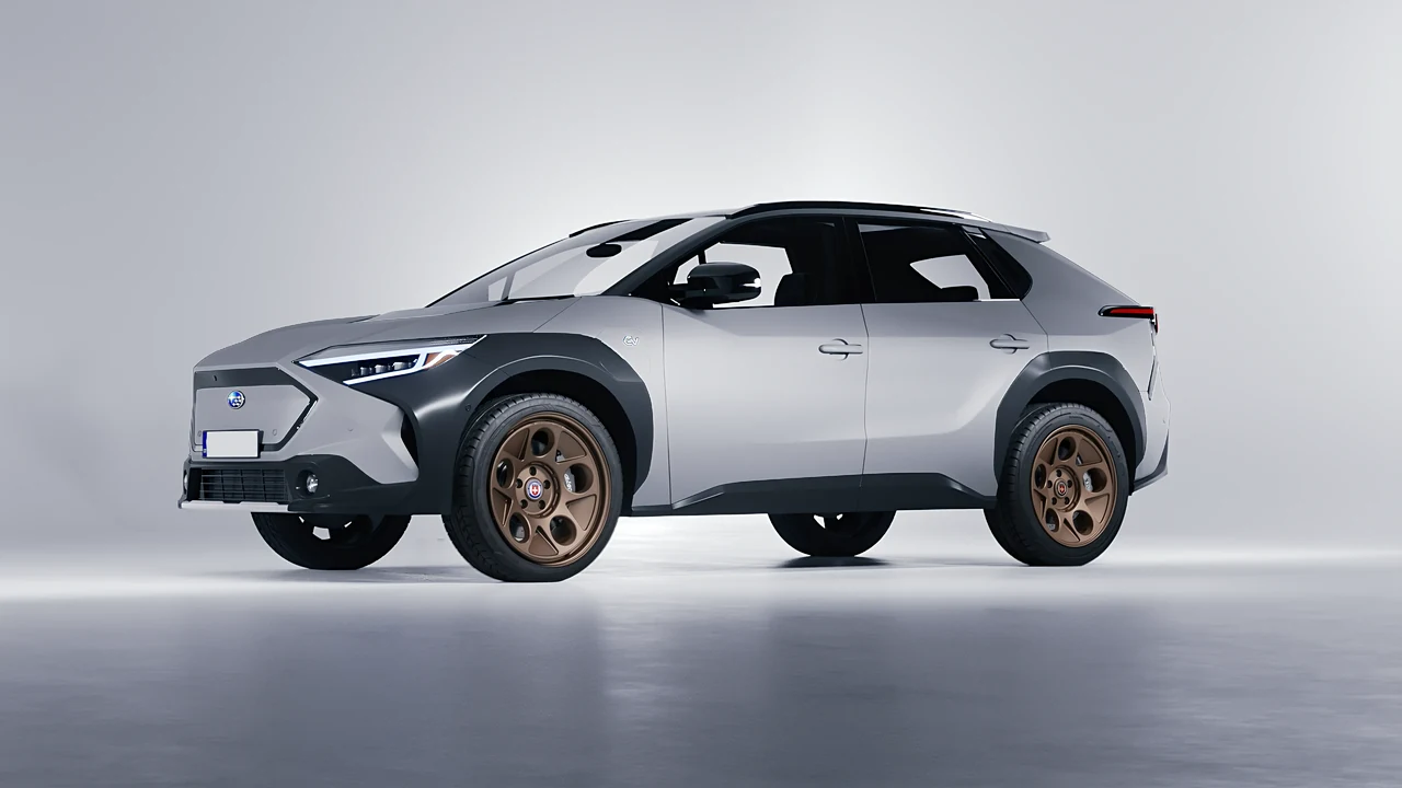Subaru Solterra 2023 on HRE Performance Wheels 454-GTM forged wheels, front three-quarter view