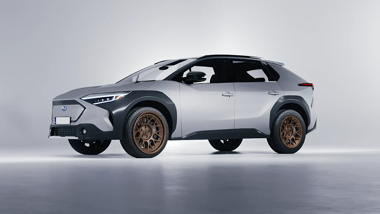 Subaru Solterra 2023 on HRE Performance Wheels 500-GTM forged wheels, front three-quarter view