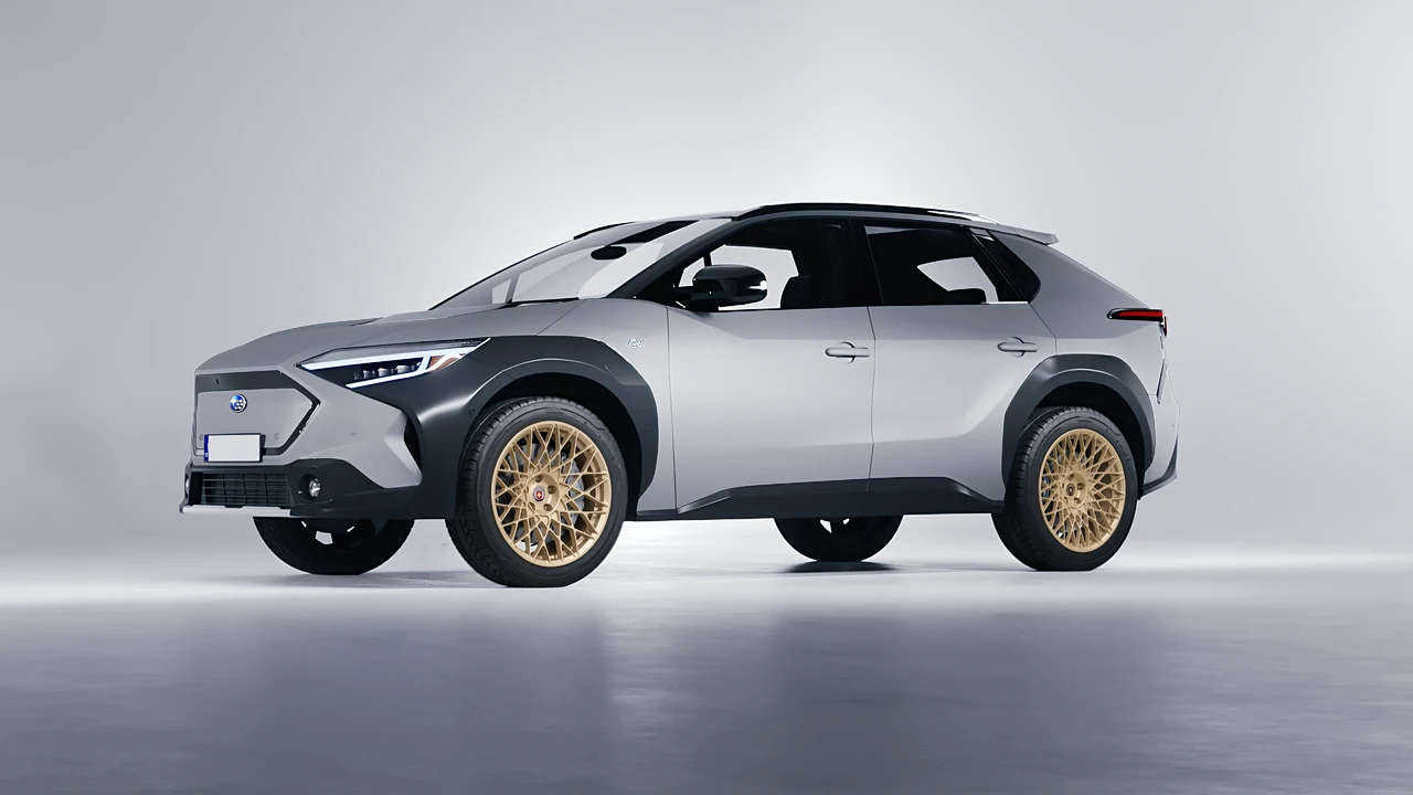 Subaru Solterra 2023 on HRE Performance Wheels 501M forged wheels, front three-quarter view