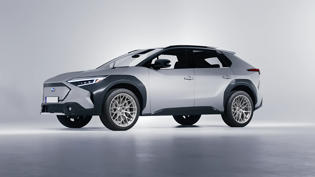 Subaru Solterra 2023 on HRE Performance Wheels 520M forged wheels, front three-quarter view