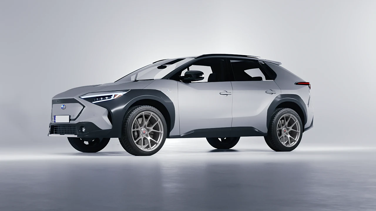 Subaru Solterra 2023 on HRE Performance Wheels 521M forged wheels, front three-quarter view