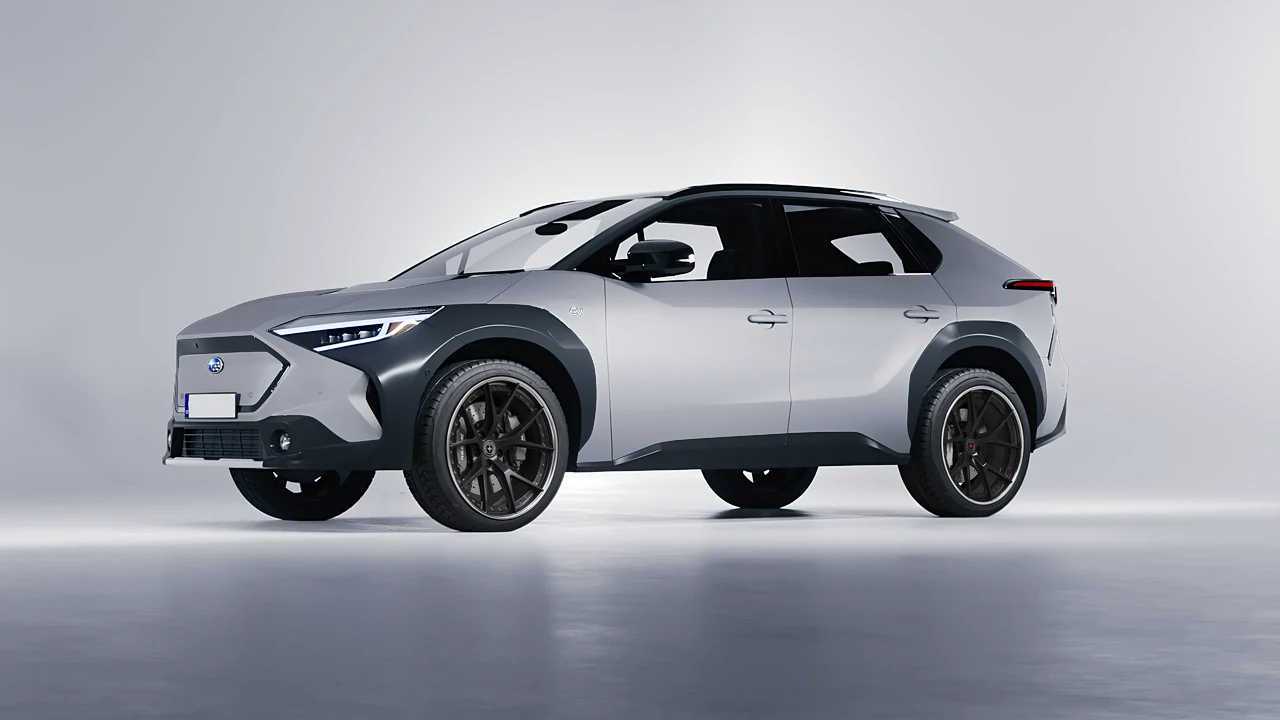 Subaru Solterra 2023 on HRE Performance Wheels S101 forged wheels, front three-quarter view