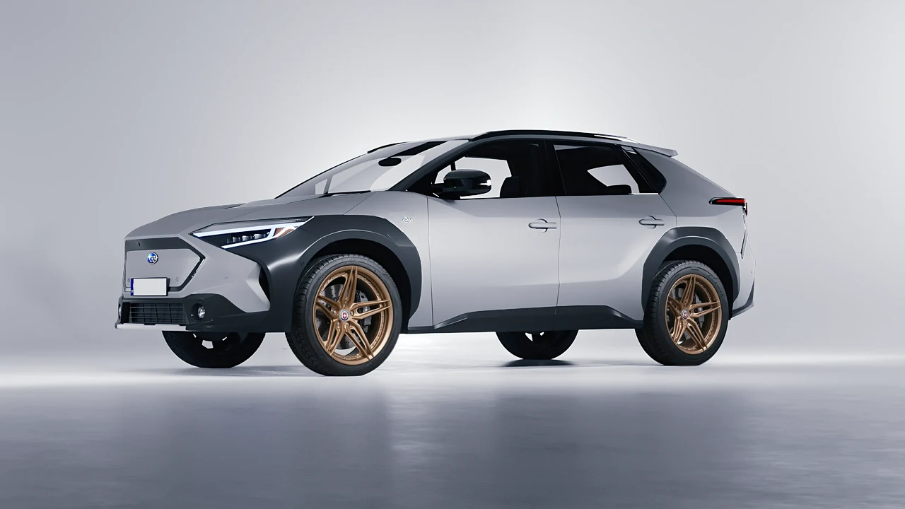 Subaru Solterra 2023 on HRE Performance Wheels S107SC forged wheels, front three-quarter view