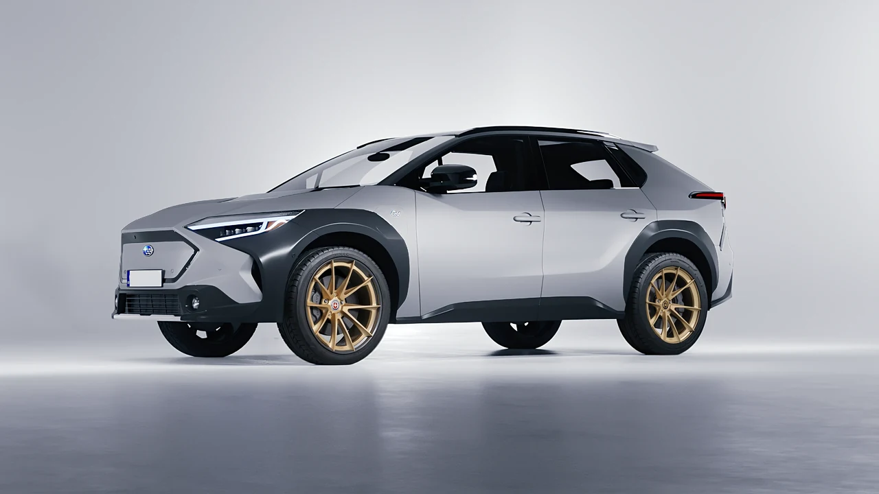 Subaru Solterra 2023 on HRE Performance Wheels S204H forged wheels, front three-quarter view