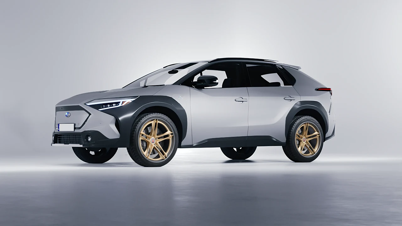Subaru Solterra 2023 on HRE Performance Wheels S207H forged wheels, front three-quarter view