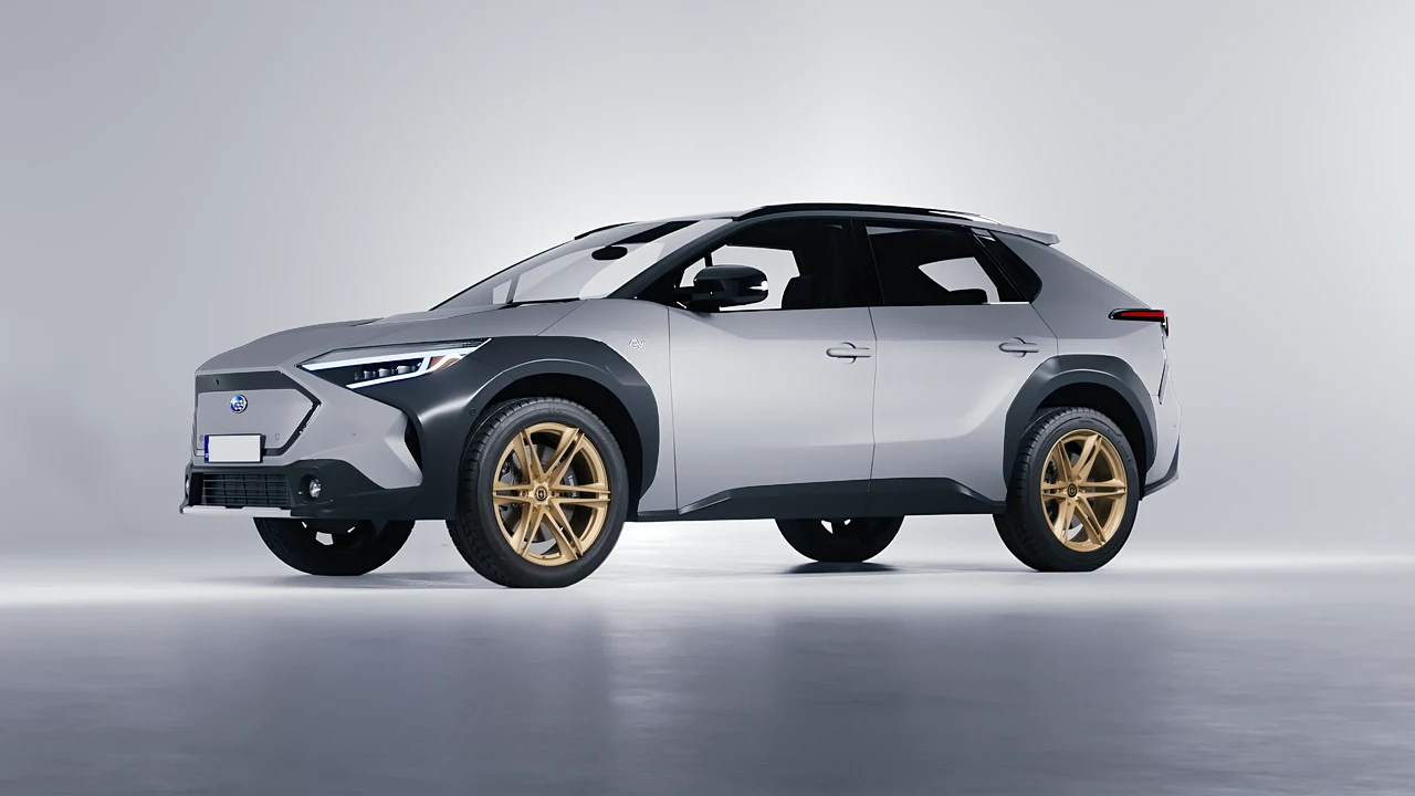 Subaru Solterra 2023 on HRE Performance Wheels S267H forged wheels, front three-quarter view