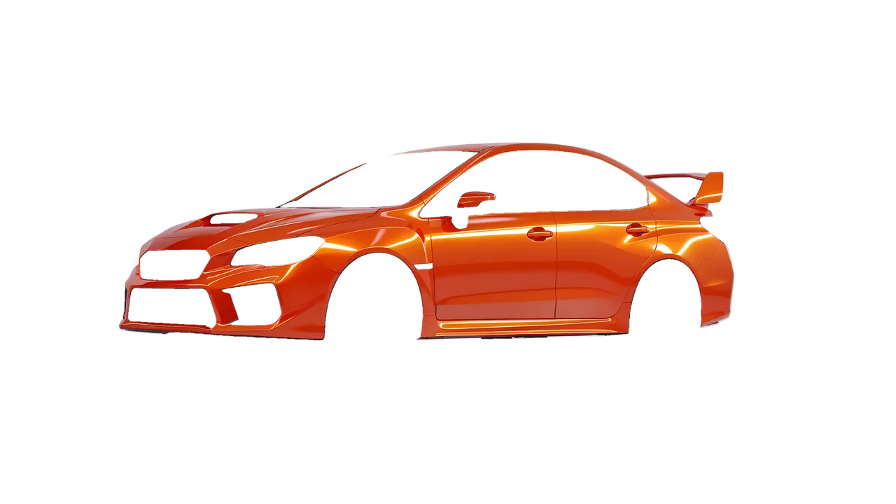 Subaru WRX STI 2020 wrapped in Fiery Orange (3M G364), front three-quarter view