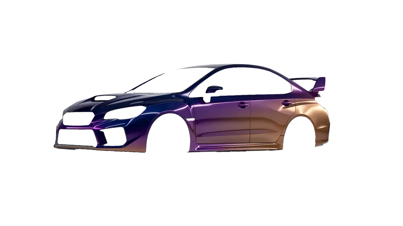 Subaru WRX STI 2020 wrapped in Gloss Flip Deep Space (3M GP278), front three-quarter view