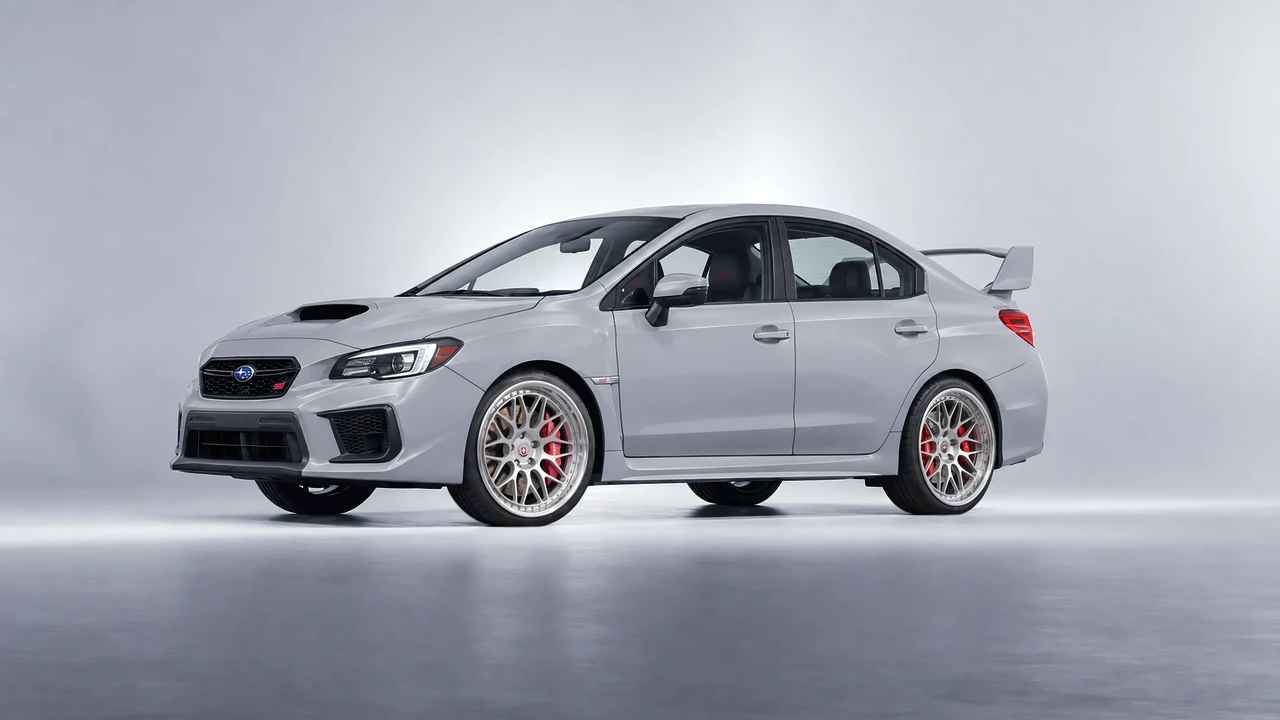 Subaru WRX STI 2020 on HRE Performance Wheels 300 forged wheels, front three-quarter view