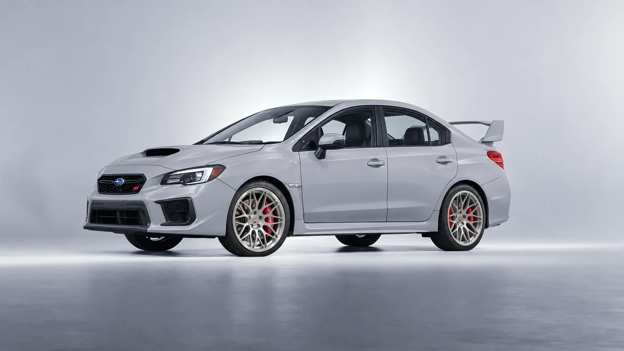 Subaru WRX STI 2020 on HRE Performance Wheels 300M forged wheels, front three-quarter view