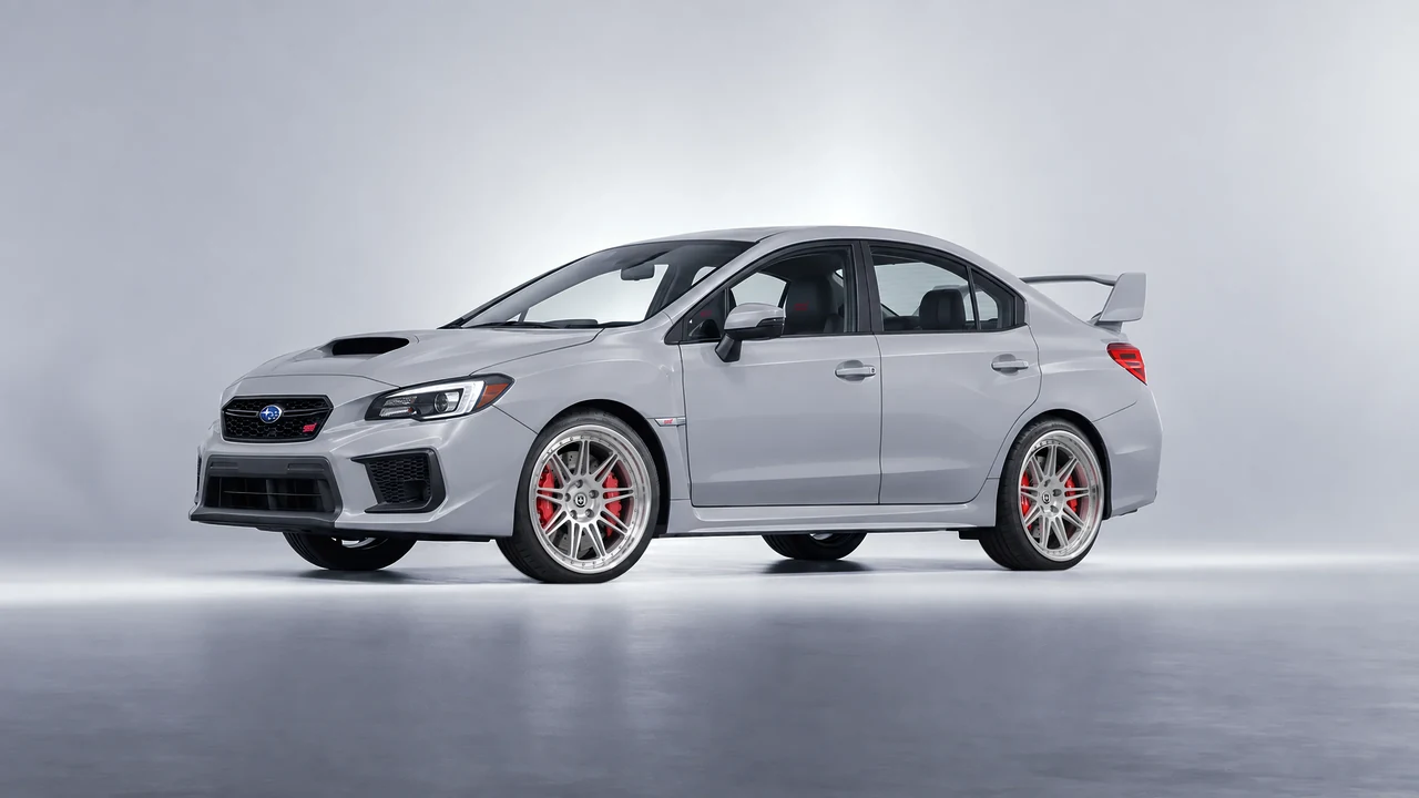 Subaru WRX STI 2020 on HRE Performance Wheels 301 forged wheels, front three-quarter view