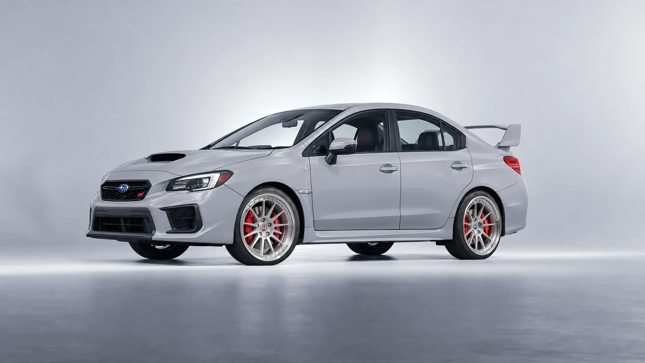Subaru WRX STI 2020 on HRE Performance Wheels 303 forged wheels, front three-quarter view