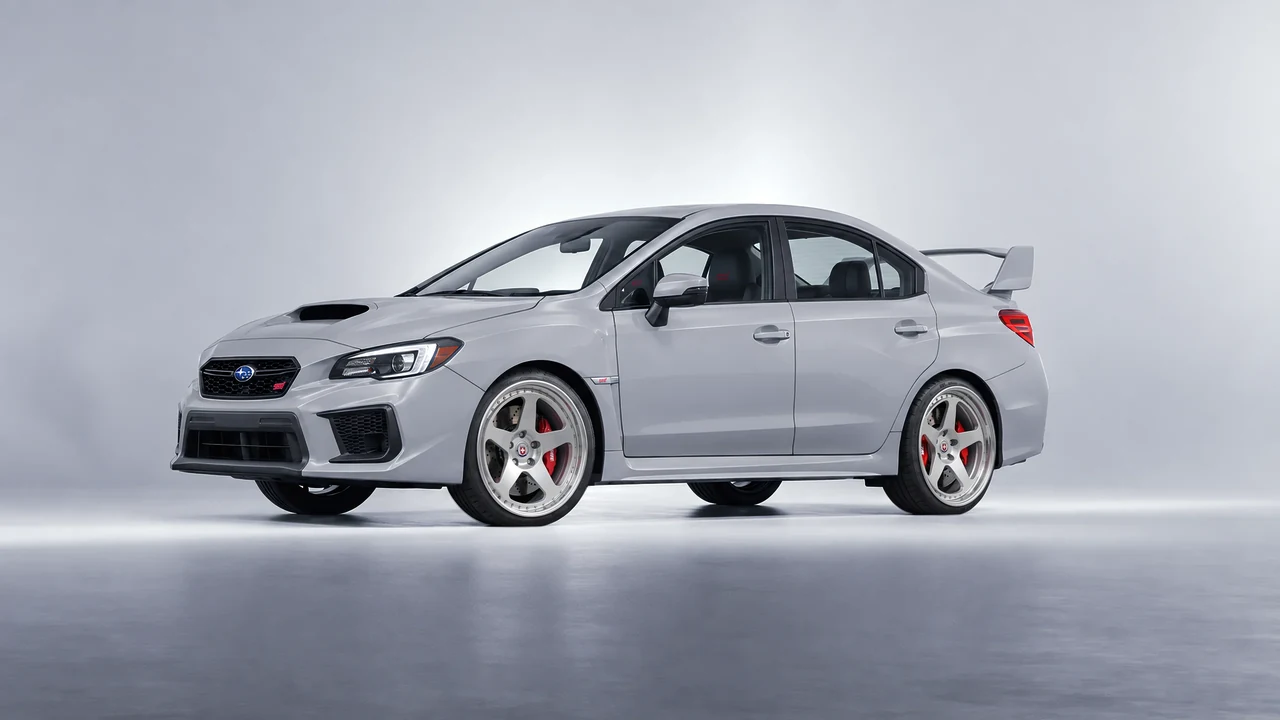 Subaru WRX STI 2020 on HRE Performance Wheels 305 forged wheels, front three-quarter view