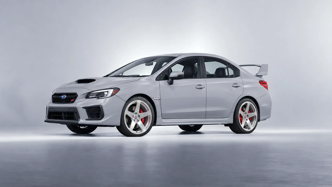 Subaru WRX STI 2020 on HRE Performance Wheels 305M forged wheels, front three-quarter view