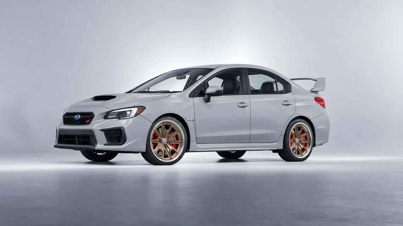 Subaru WRX STI 2020 on HRE Performance Wheels 427 forged wheels, front three-quarter view